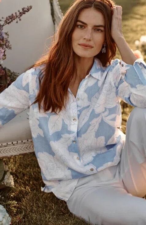 J. Jill Tops - J.Jill Womens Large Everyday Linen Button-Front Shirt Floral Lagenlook Beachy